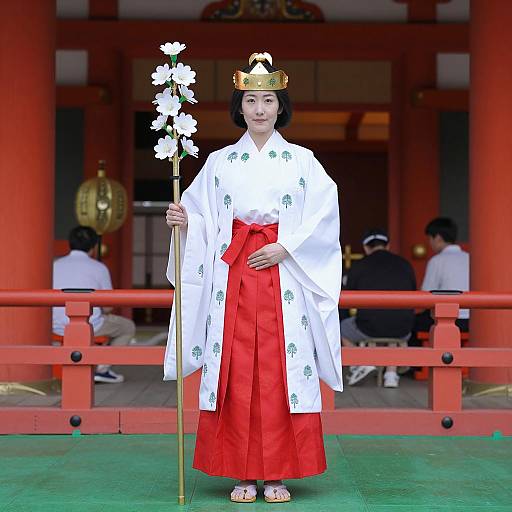 Traditional Japanese Shaman in Elegant Attire