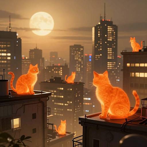 Cyberpunk Cityscape with Glowing Cats