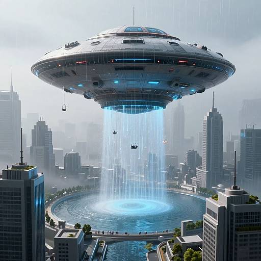 Cyberpunk 3D Futuristic Floating Lakes