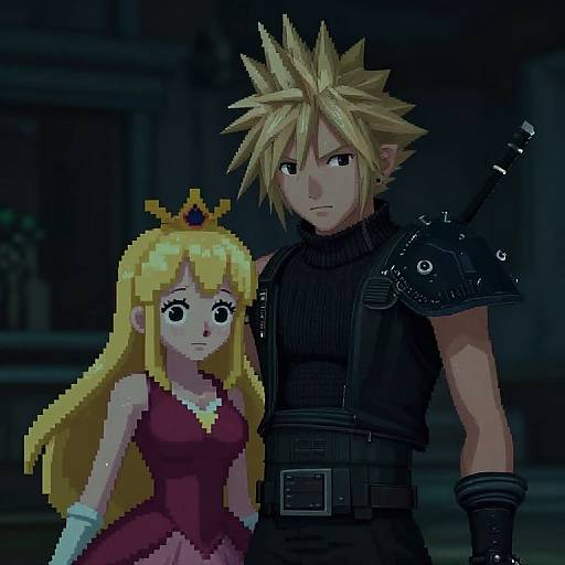 Pixel Art Anime Characters Inspired by Cloud and Princess Vivi