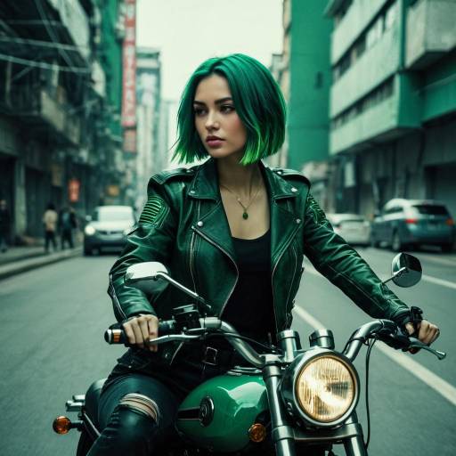 Woman with Green Hair Riding Motorcycle Woman with Green Hair Riding Motorcycle