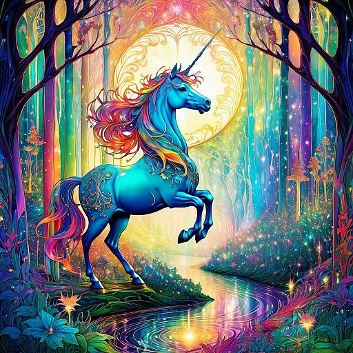 Mystical Unicorn in Enchanted Forest Mystical Unicorn in Enchanted Forest