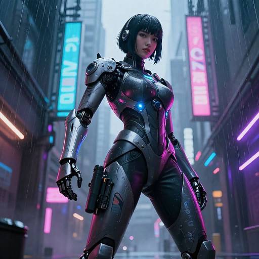 Cybernetic Warrior in Neon Alley