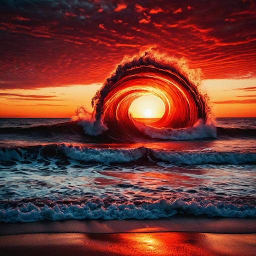 Spiraling Waves at Fiery Sunset Beach