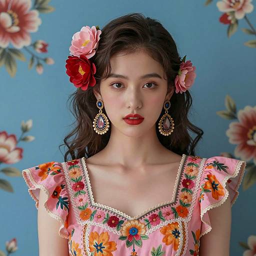 Vibrant Floral Portrait of a Young Woman