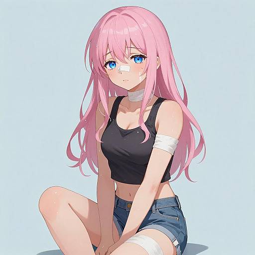 Sad Anime Girl in Light Blue Setting