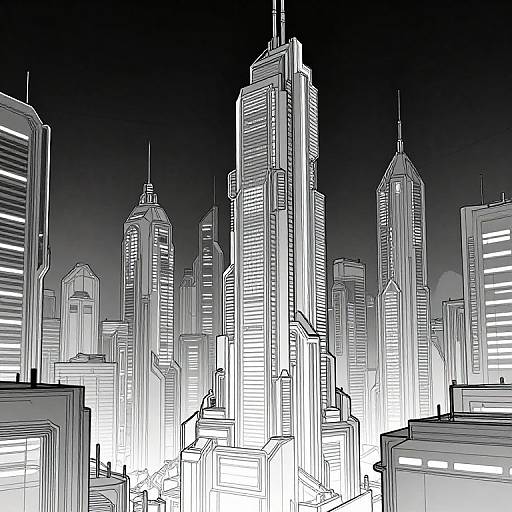 Cyberpunk Futuristic Cityscape Sketch