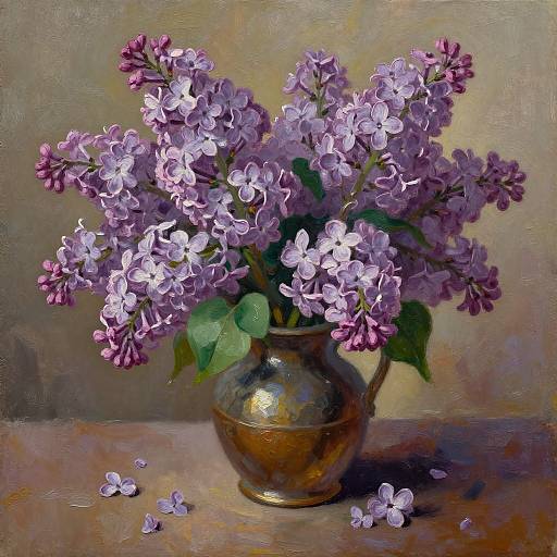 Vintage Lilac Still Life Painting