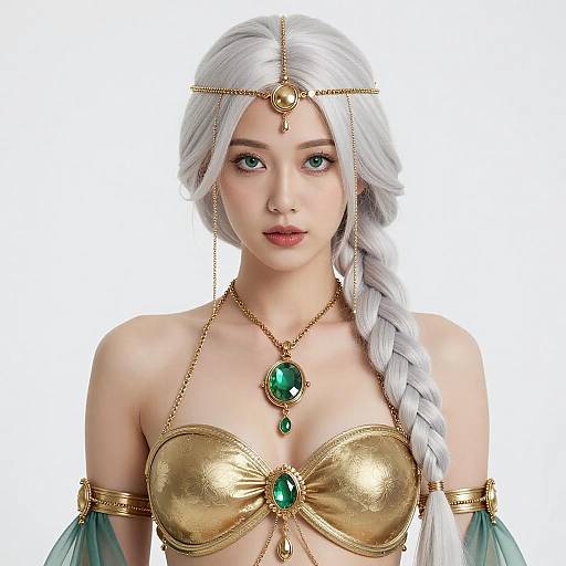 Elegant Woman with White Braid and Jewelry