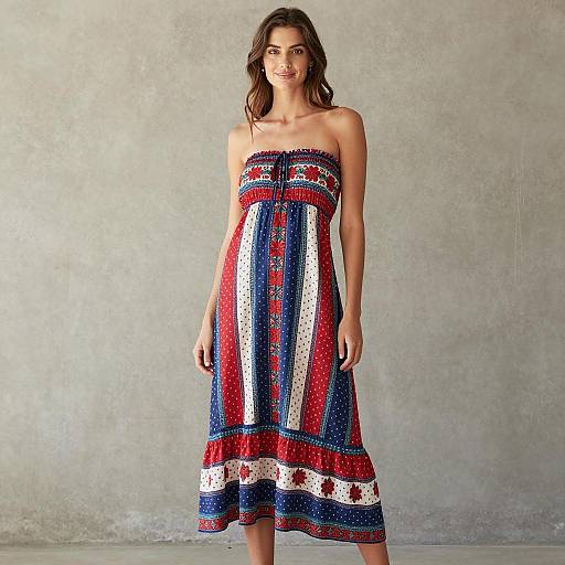 Woman in Bohemian Strapless Sundress