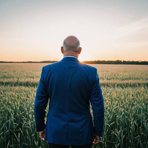 Bald Man in Blue Suit at Sunrise