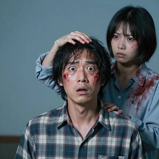 Intense Bloodstained Portrait with Shocked Man