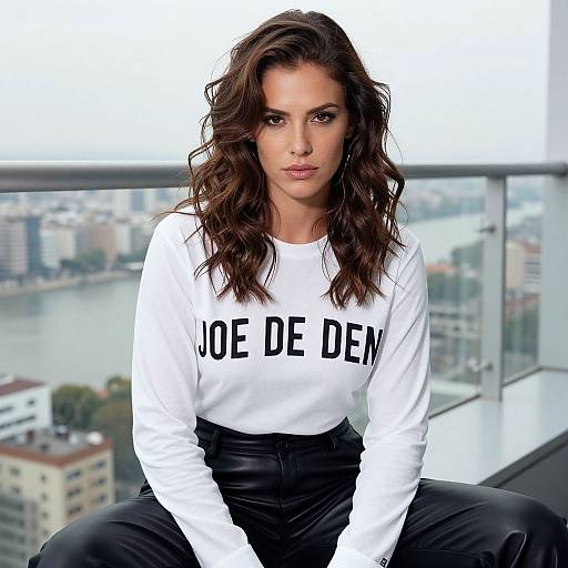 Edgy Brunette Woman on Balcony