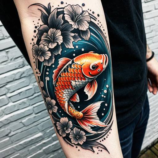 Colorful Koi Fish Arm Tattoo