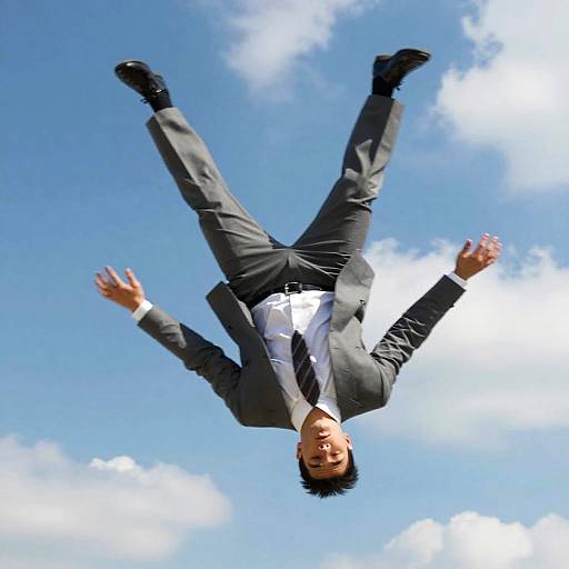 Blurred Man Falling Against Blue Sky