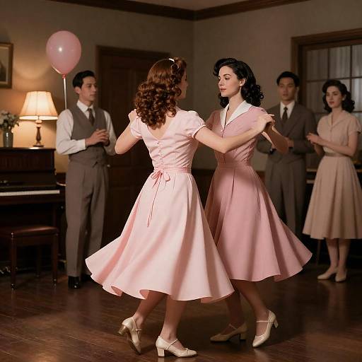 Vintage Dance Party in Dimly Lit Room