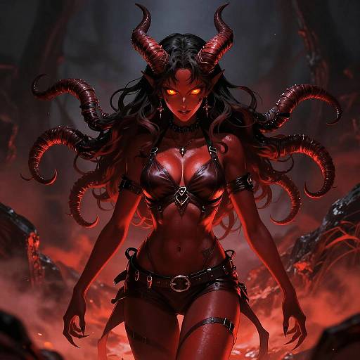 Seductive Crimson Demon in Hellscape