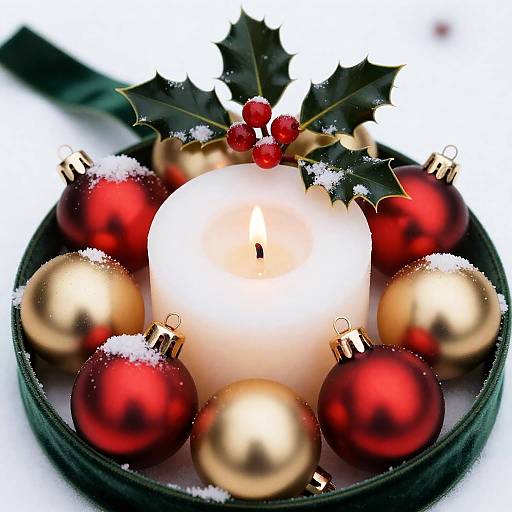 Christmas Candle and Ornament Arrangement