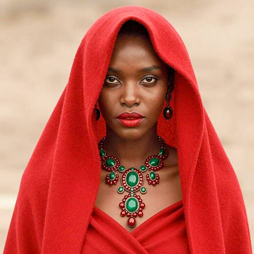 Woman in Red Shawl with Jeweled Necklace