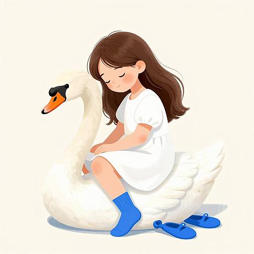 Whimsical Girl on a Colorful Swan
