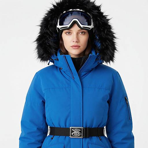 Woman in Vibrant Blue Winter Coat