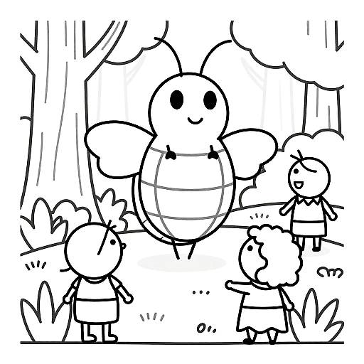 Brave Little Firefly and Children Coloring Page