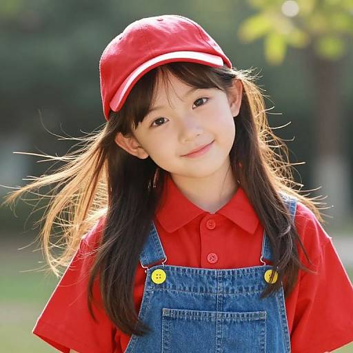 Playful Girl in Red Cap Outdoors