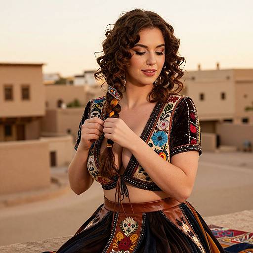 Ethnic Woman Weaving Decorative Braid