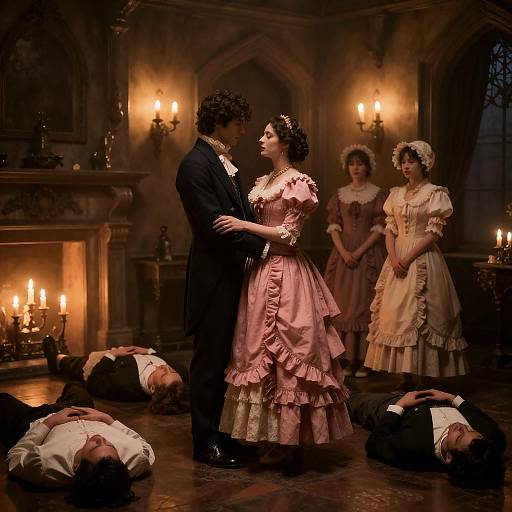 Victorian Gothic Room with Couple and Figures