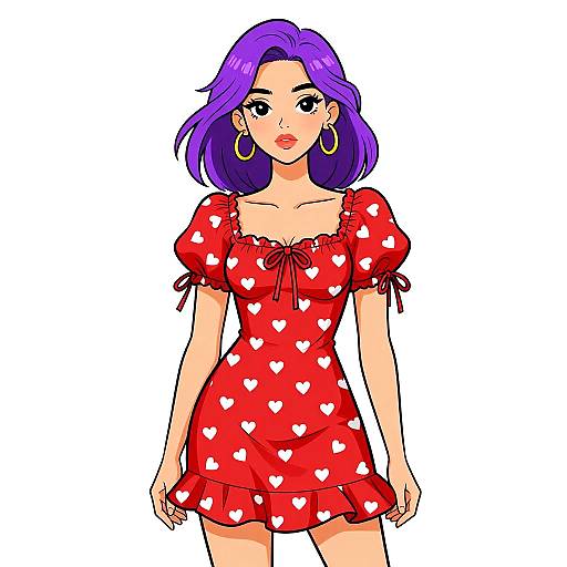 Woman in Red Heart Print Summer Dress