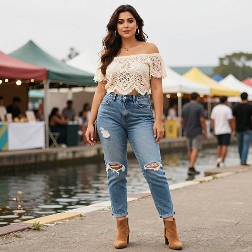 Curvy Woman at Vibrant Waterfront Festival