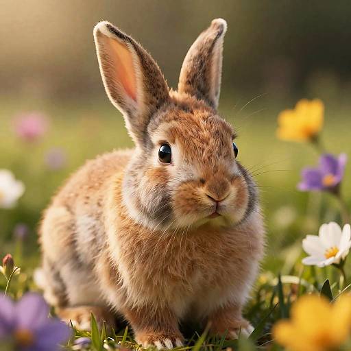 Hyperrealistic Baby Rabbit in Meadow