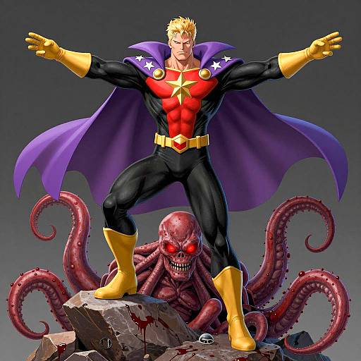 Epic Comic Hero Against Tentacle Monster