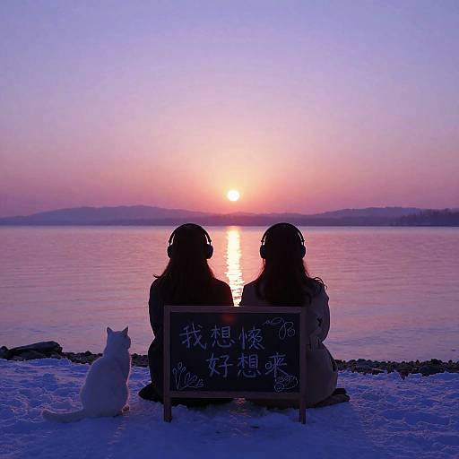 Chalkboard Art: Sunset Lakeshore Friends