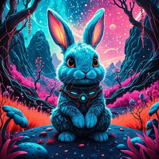 Alien Rabbit on Europa with Bioluminescent Landscape
