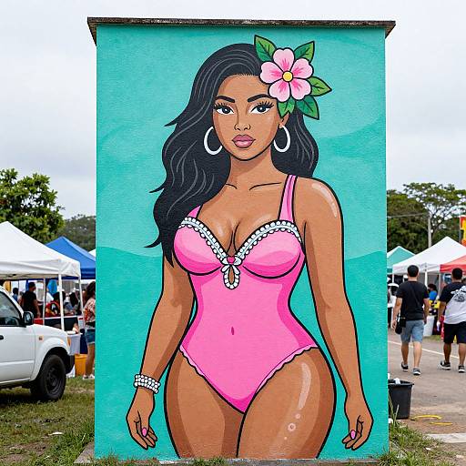 Vibrant Cartoon Woman Street Mural