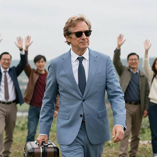 Stylish Man with Luggage in Nature