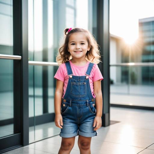 Smiling Toddler Girl in Denim Overalls