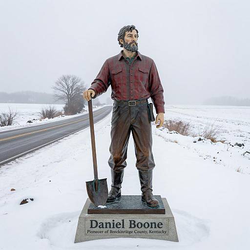 Statue of Daniel Boone in Snowy Landscape