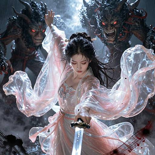 Celestial Hanfu Warrior vs Monster