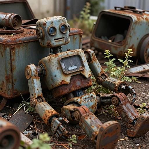 Rusty Robot in Forgotten Junkyard
