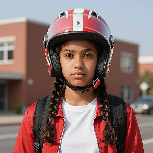Girl Wearing Racing Helmet and Red Jacket