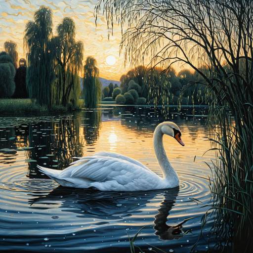 Elegant Swan on Lake at Dawn