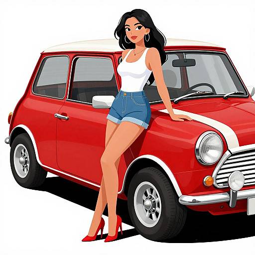 Stylish Woman with Red Mini Cooper