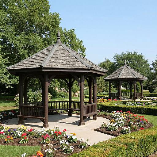 Elegant Gazebos in Manicured Garden