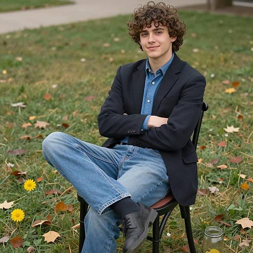 Young man sitting outdoors on chair