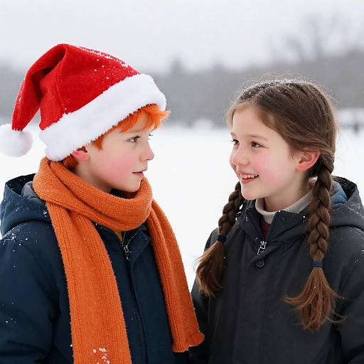 Children in Winter Clothes in Snow