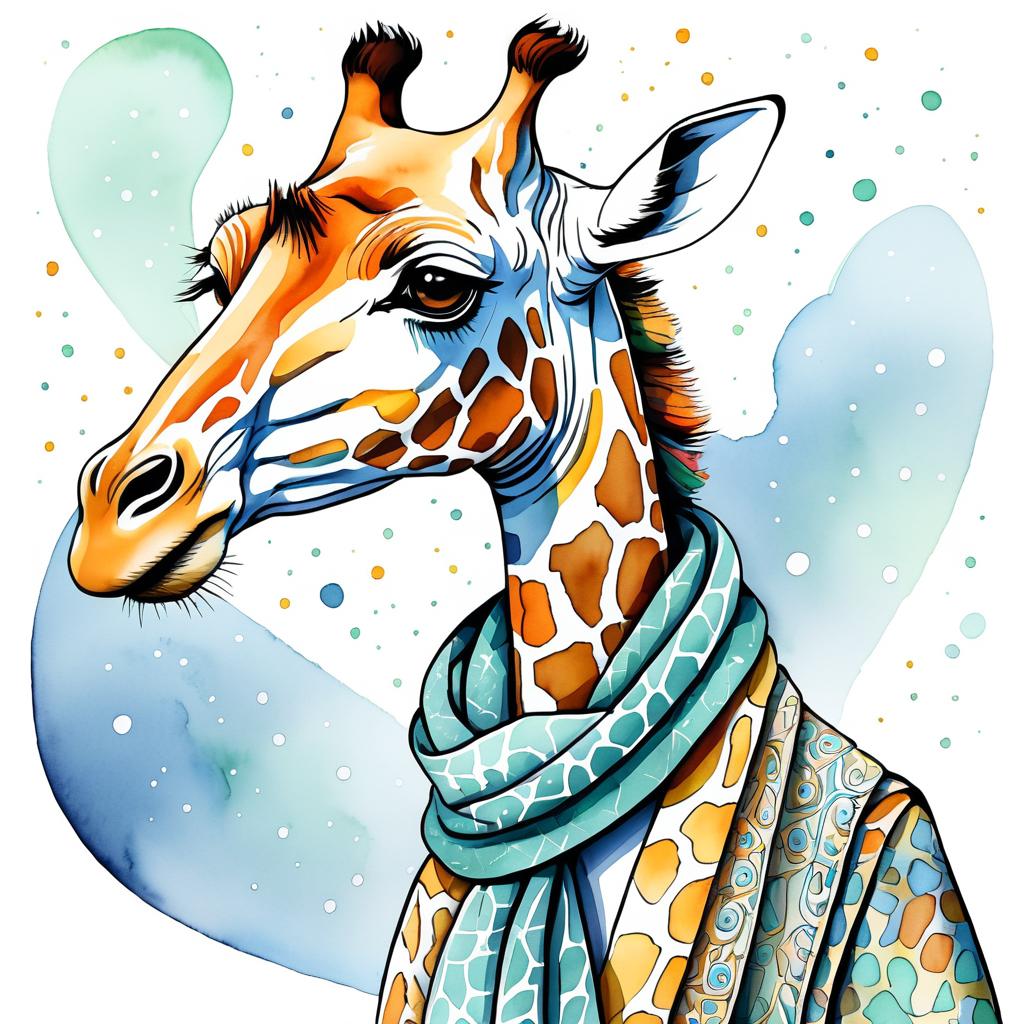 Whimsical Giraffe Illustration with Scarf