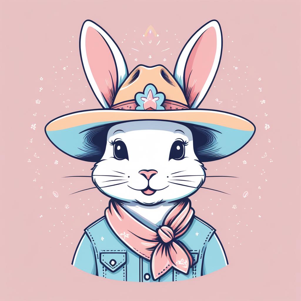 Whimsical Pastel Cowboy Rabbit Art