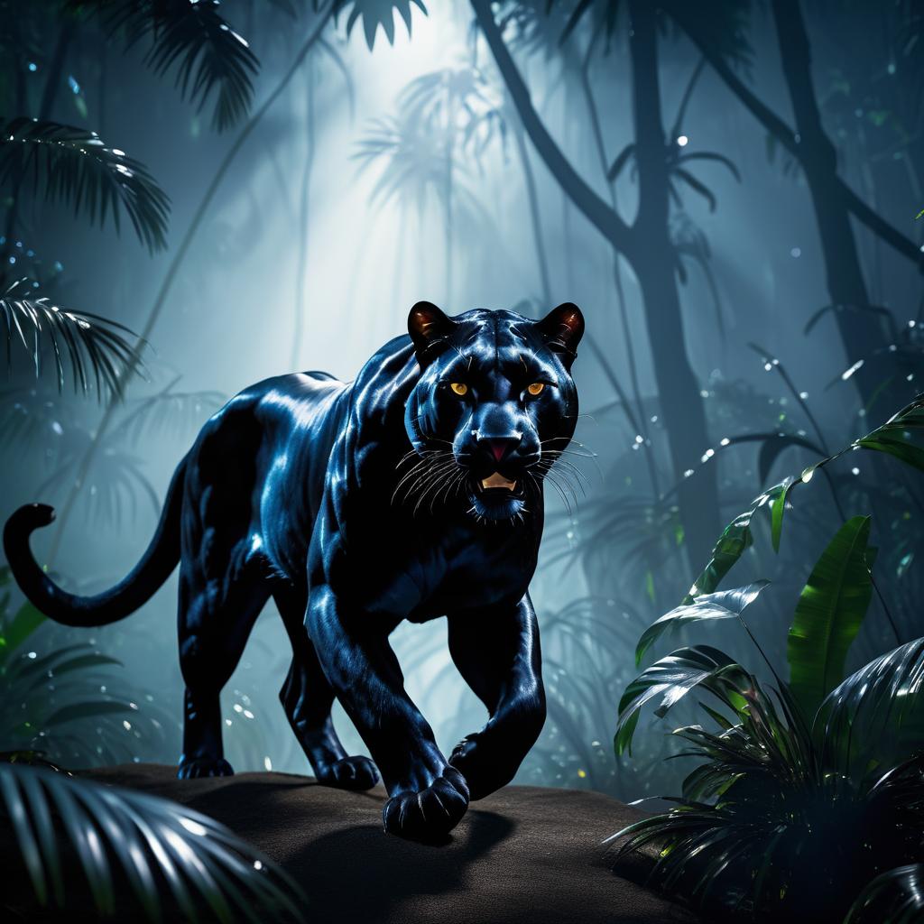 Sleek Black Panther in Moonlit Jungle